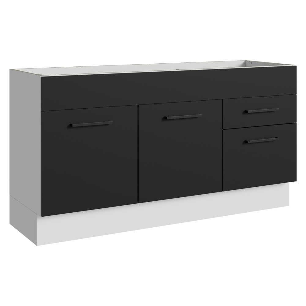 Balcão Gabinete de Pia Madesa Agata 150 cm 2 Portas e 2 Gavetas (Sem Tampo e Pia) Branco/Preto