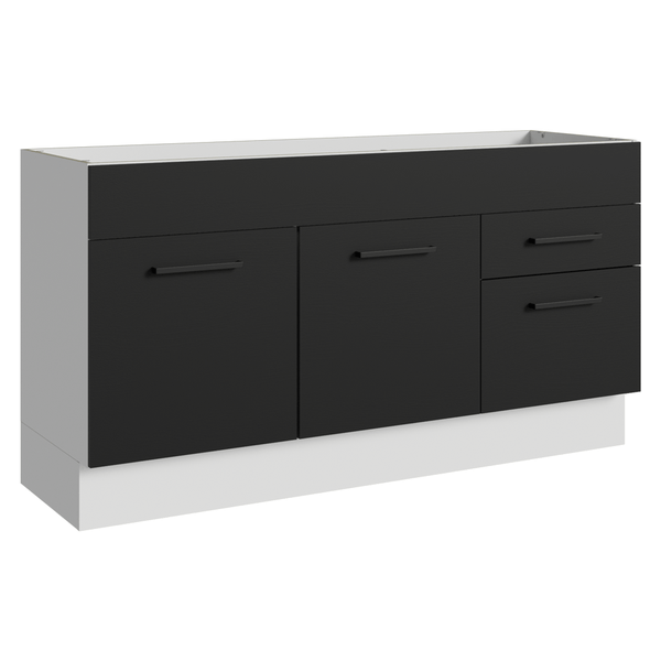 Balcão Gabinete de Pia Madesa Agata 150 cm 2 Portas e 2 Gavetas (Sem Tampo e Pia) Branco/Preto
