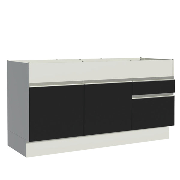 Balcão de Pia Madesa Glamy 150 cm 2 Portas e 2 Gavetas (Sem Tampo e Pia) Branco/Preto