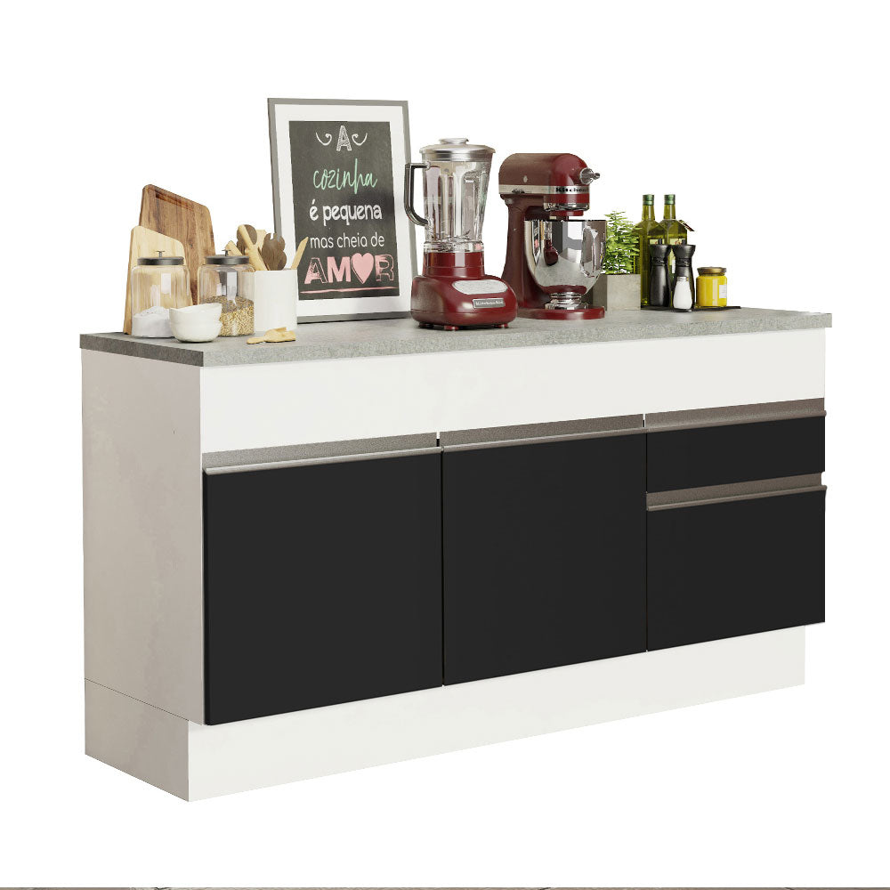Balcão Madesa Glamy 150 cm 2 Portas e 2 Gavetas (Com Tampo) Branco/Preto