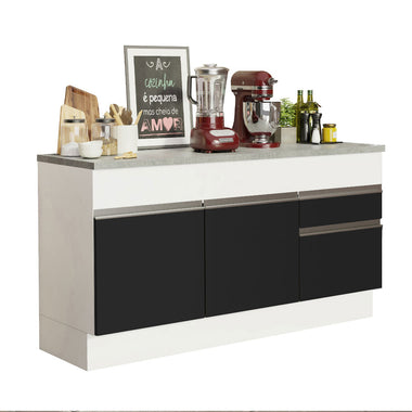 Balcão Madesa Glamy 150 cm 2 Portas e 2 Gavetas (Com Tampo) Branco/Preto