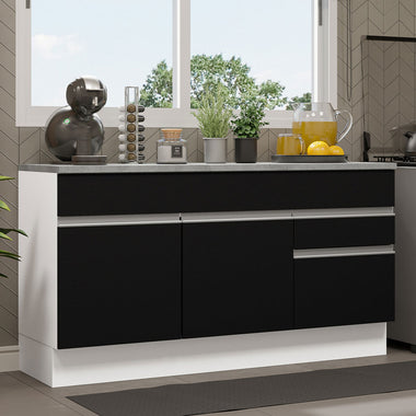 Balcão Gabinete Madesa Glamy 150 cm 2 Gavetas 2 Portas (Com Tampo) Branco/Preto