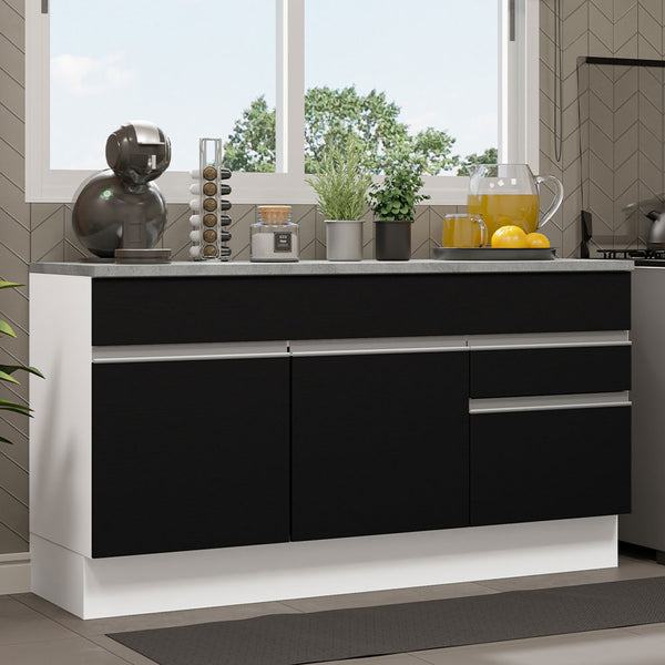 Balcão Gabinete Madesa Glamy 150 cm 2 Gavetas 2 Portas (Com Tampo) Branco/Preto