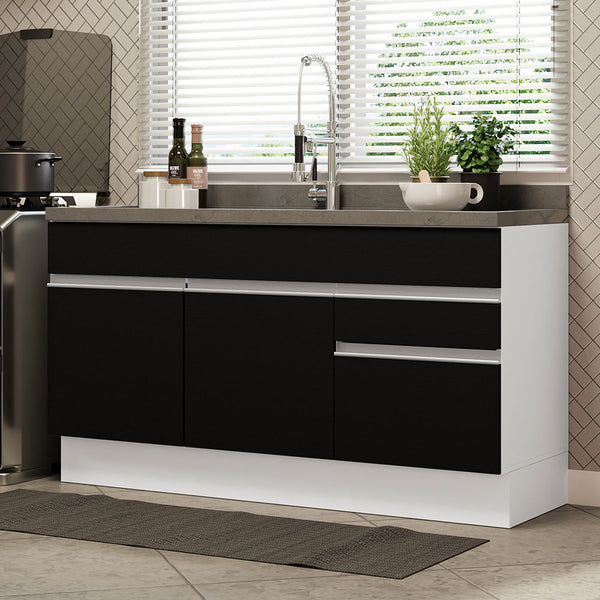 Balcão Gabinete de Pia Madesa Glamy 150 cm 2 Gavetas 2 Portas (Sem Tampo e Pia) Branco/Preto