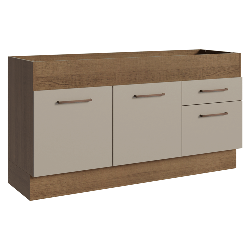 Balcão de Pia 150 cm 2 Portas e 2 Gavetas (Sem Tampo e Pia) Rustic/Crema Agata Madesa