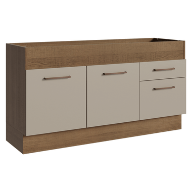 Balcão de Pia 150 cm 2 Portas e 2 Gavetas (Sem Tampo e Pia) Rustic/Crema Agata Madesa