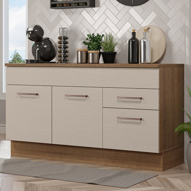 Balcão Gabinete 150 cm 2 Gavetas 2 Portas (Com Tampo) Rustic/Crema Agata Madesa