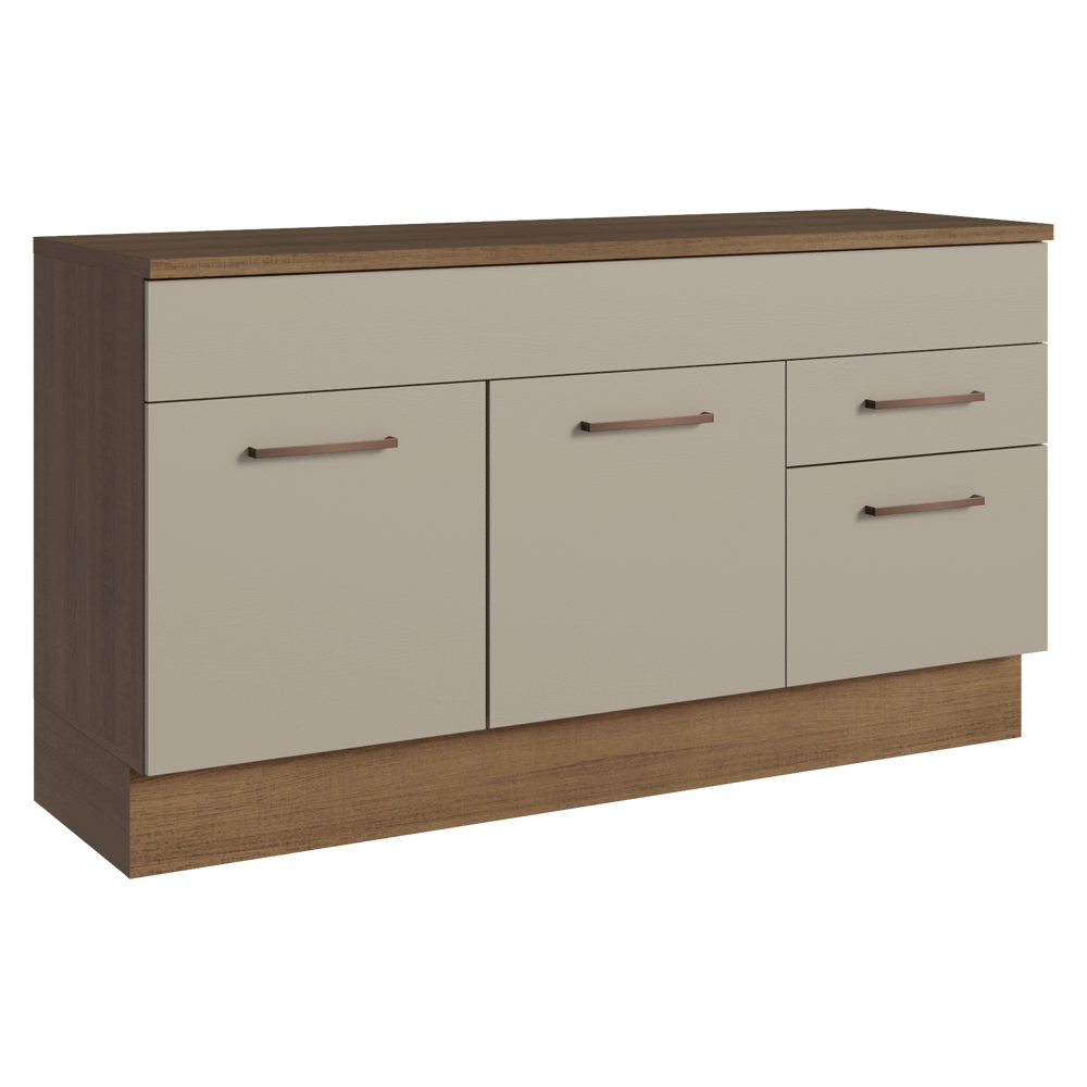 Balcão Gabinete 150 cm 2 Gavetas 2 Portas (Com Tampo) Rustic/Crema Agata Madesa