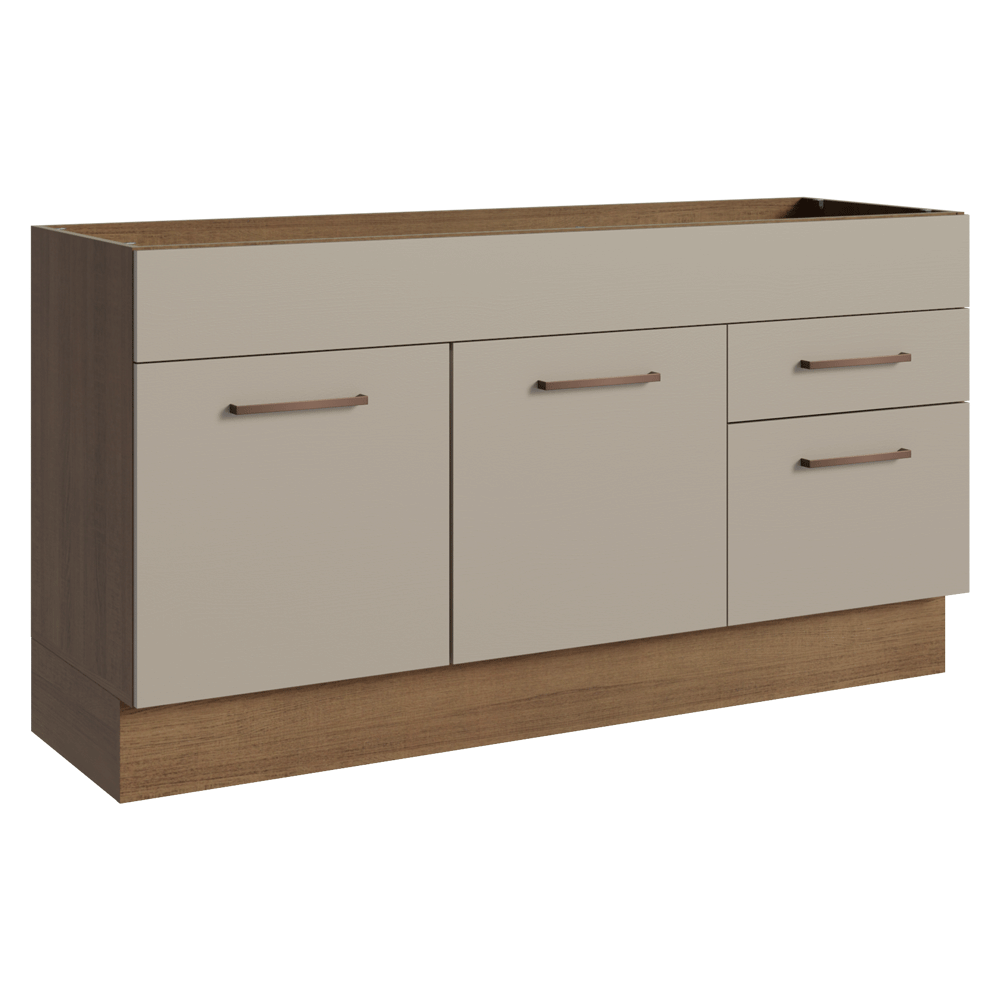 Balcão Gabinete de Pia 150 cm 2 Portas e 2 Gavetas (Sem Tampo e Pia) Rustic/Crema Agata Madesa
