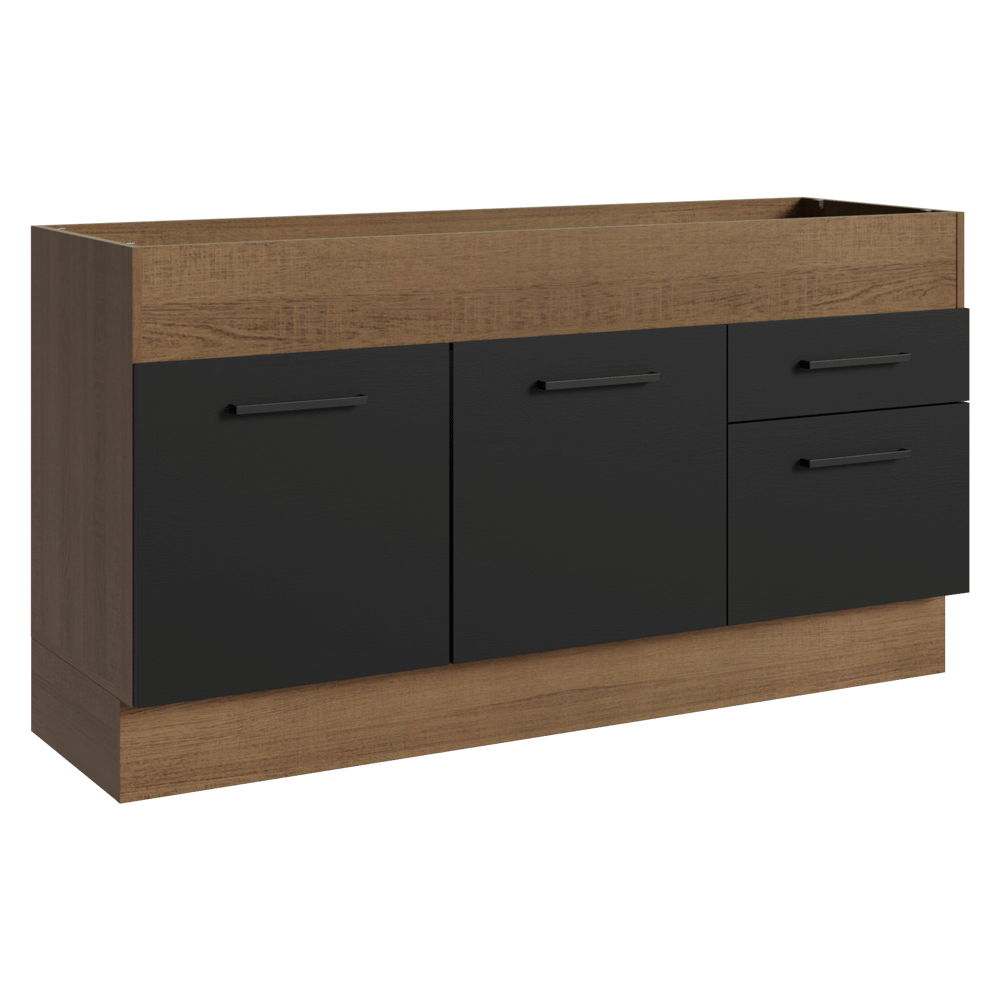 Balcão de Pia Madesa Agata 150 cm 2 Portas e 2 Gavetas (Sem Tampo e Pia) Rustic/Preto