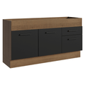 Balcão de Pia Madesa Agata 150 cm 2 Portas e 2 Gavetas (Sem Tampo e Pia) Rustic/Preto