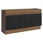 Balcão de Pia Madesa Agata 150 cm 2 Portas e 2 Gavetas (Sem Tampo e Pia) Rustic/Preto