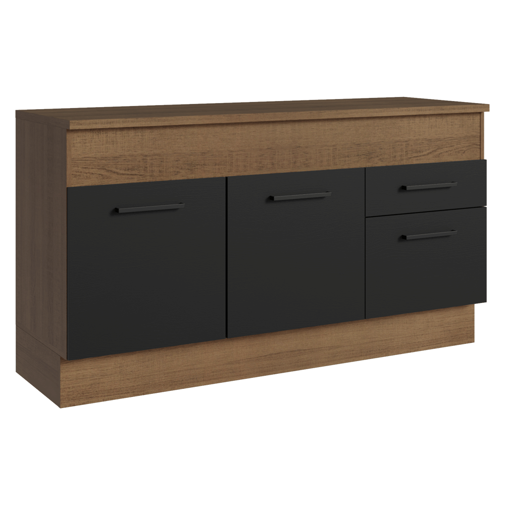 Balcão Madesa Agata 150 cm 2 Portas e 2 Gavetas (Com Tampo) Rustic/Preto