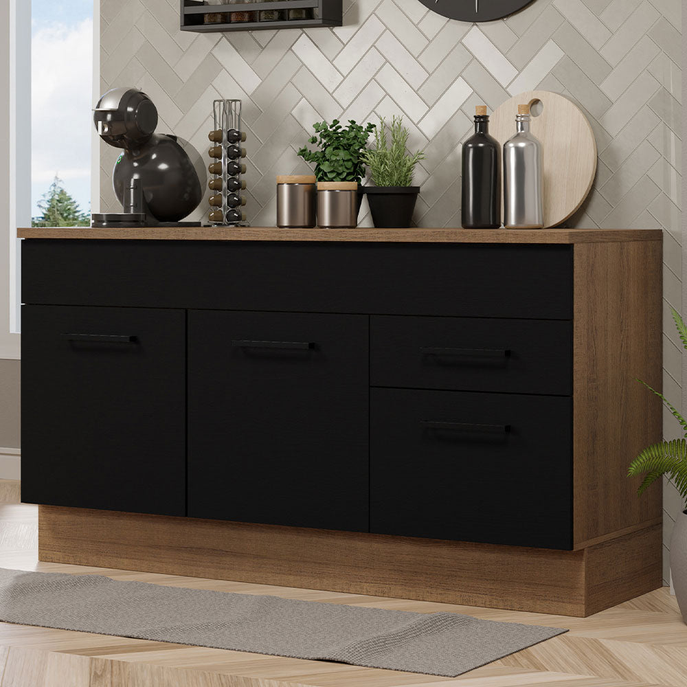 Balcão Gabinete Madesa Agata 150 cm 2 Gavetas 2 Portas (Com Tampo) Rustic/Preto
