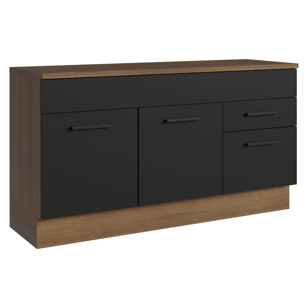 Balcão Gabinete Madesa Agata 150 cm 2 Gavetas 2 Portas (Com Tampo) Rustic/Preto