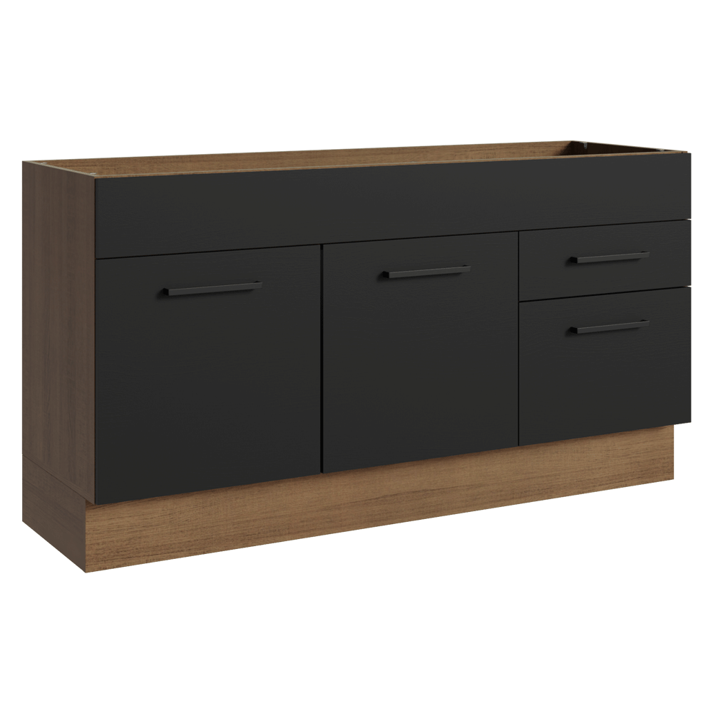 Balcão Gabinete de Pia Madesa Agata 150 cm 2 Portas e 2 Gavetas (Sem Tampo e Pia) Rustic/Preto