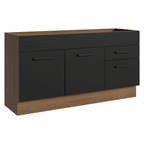 Balcão Gabinete de Pia Madesa Agata 150 cm 2 Portas e 2 Gavetas (Sem Tampo e Pia) Rustic/Preto