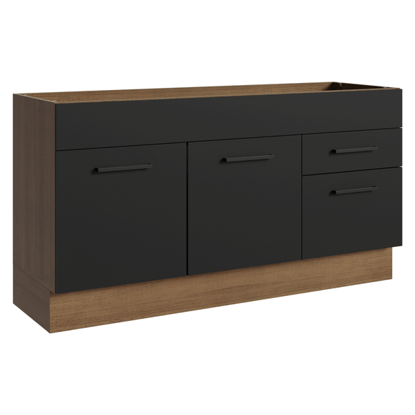 Balcão Gabinete de Pia Madesa Agata 150 cm 2 Portas e 2 Gavetas (Sem Tampo e Pia) Rustic/Preto