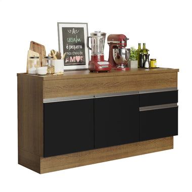 Balcão Madesa Glamy 150 cm 2 Portas e 2 Gavetas (Com Tampo) Rustic/Preto
