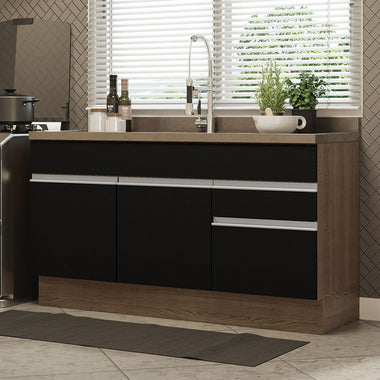 Balcão Gabinete de Pia Madesa Glamy 150 cm 2 Gavetas 2 Portas (Sem Tampo e Pia) Rustic/Preto