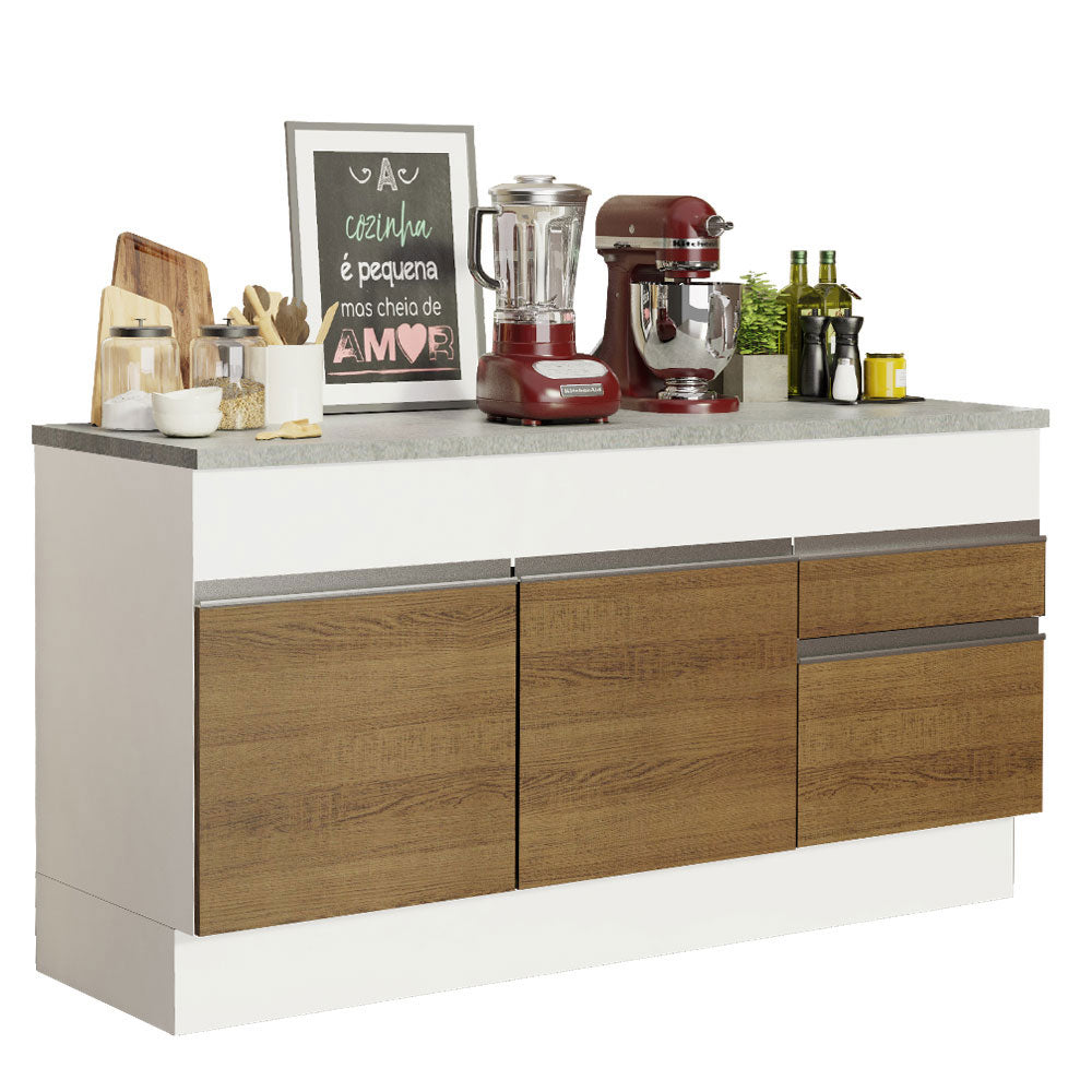 Balcão Madesa Glamy 150 cm 2 Portas e 2 Gavetas (Com Tampo) Branco/Rustic
