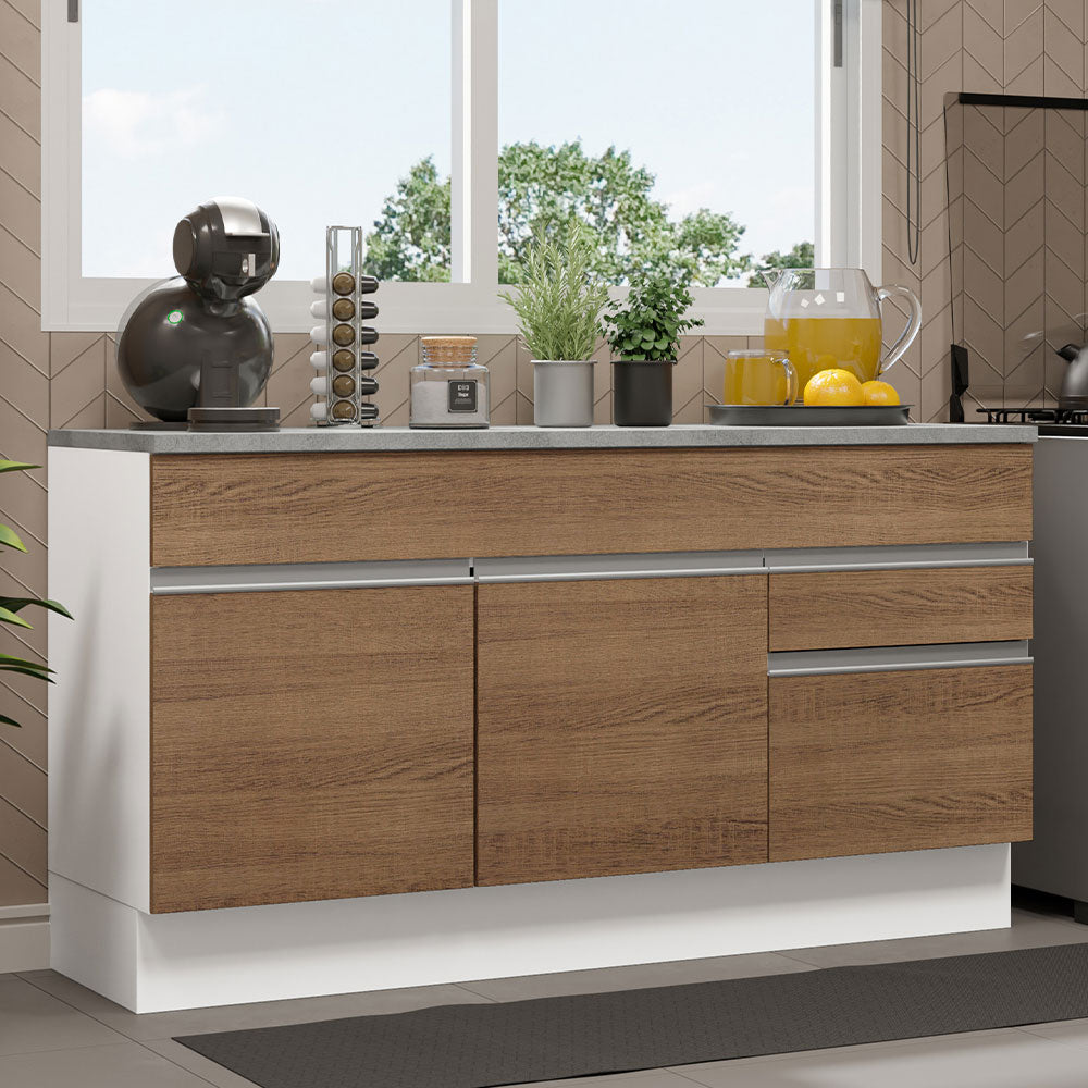 Balcão Gabinete Madesa Glamy 150 cm 2 Gavetas 2 Portas (Com Tampo) Branco/Rustic