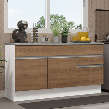Balcão Gabinete Madesa Glamy 150 cm 2 Gavetas 2 Portas (Com Tampo) Branco/Rustic