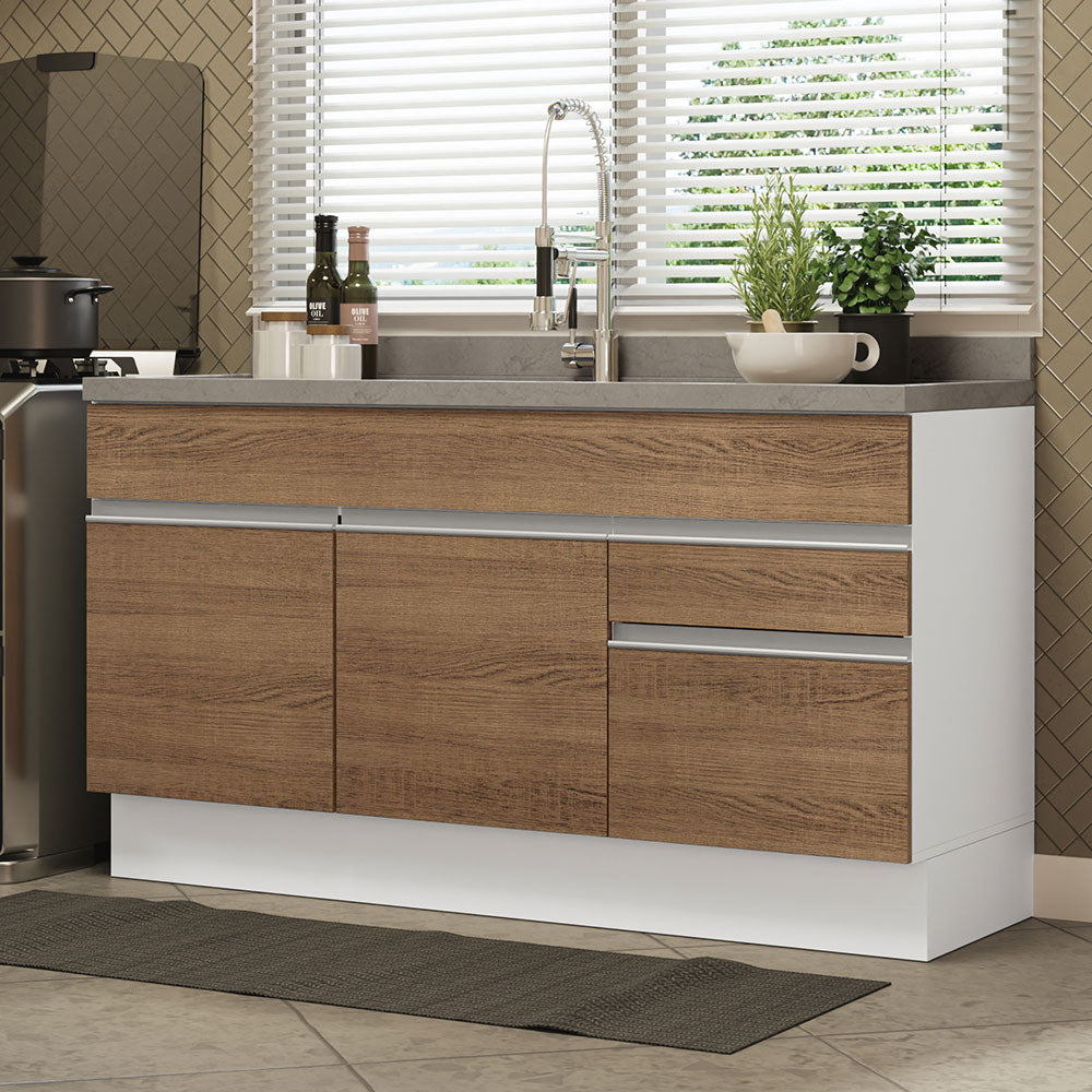 Balcão Gabinete de Pia Madesa Glamy 150 cm 2 Gavetas 2 Portas (Sem Tampo e Pia) Branco/Rustic