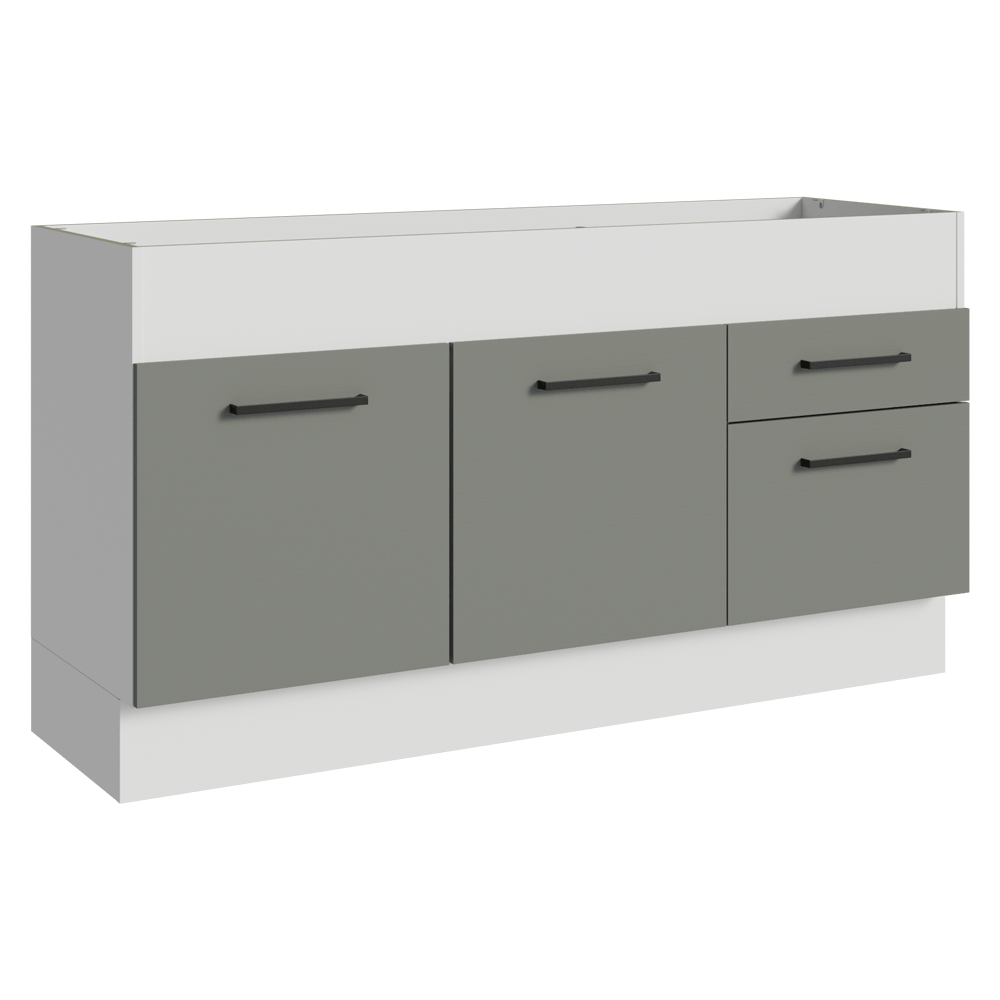 Balcão de Pia Madesa Agata 150 cm 2 Portas e 2 Gavetas (Sem Tampo e Pia) Branco/Cinza