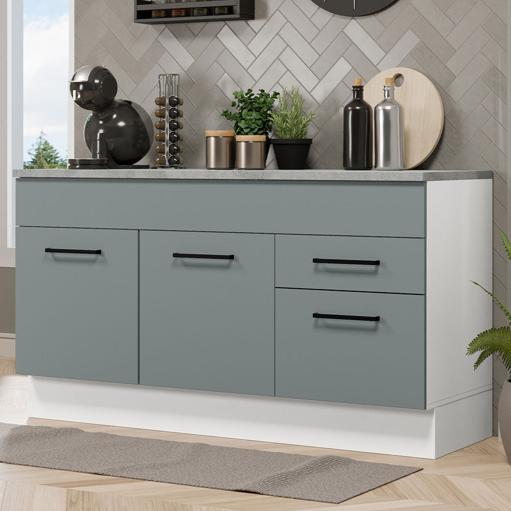 Balcão Gabinete Madesa Agata 150 cm 2 Gavetas 2 Portas (Com Tampo) Branco/Cinza