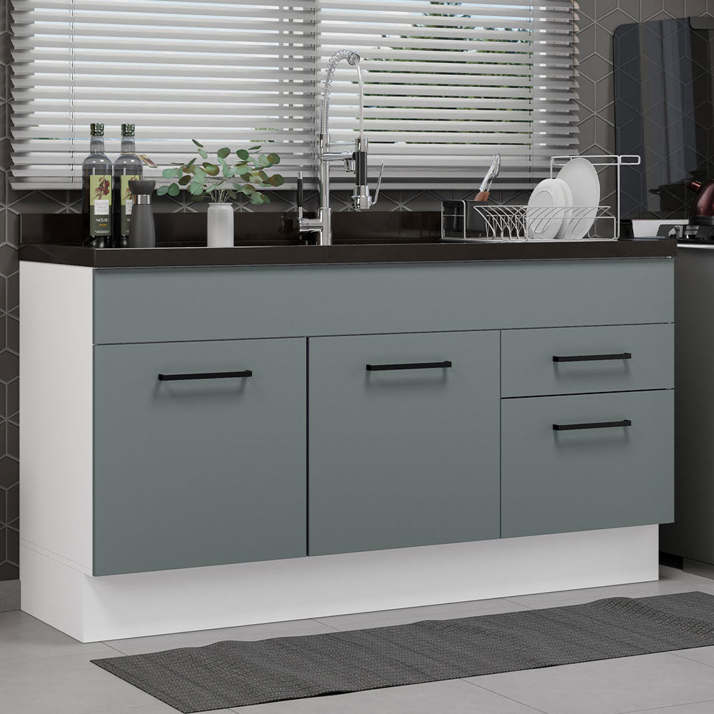 Balcão Gabinete de Pia Madesa Agata 150 cm 2 Portas e 2 Gavetas (Sem Tampo e Pia) Branco/Cinza