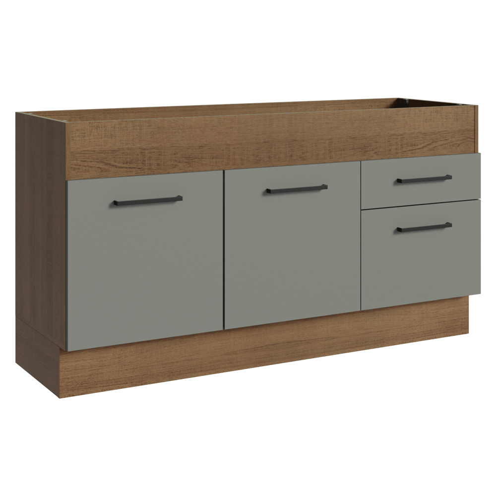 Balcão de Pia Madesa Agata 150 cm 2 Portas e 2 Gavetas (Sem Tampo e Pia) Rustic/Cinza