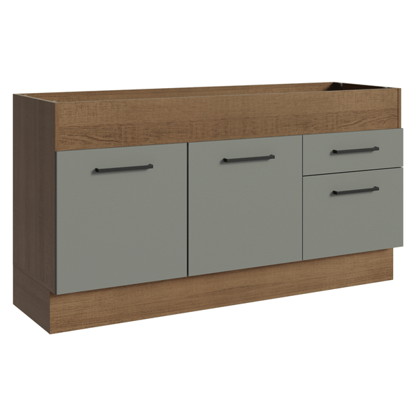Balcão de Pia Madesa Agata 150 cm 2 Portas e 2 Gavetas (Sem Tampo e Pia) Rustic/Cinza