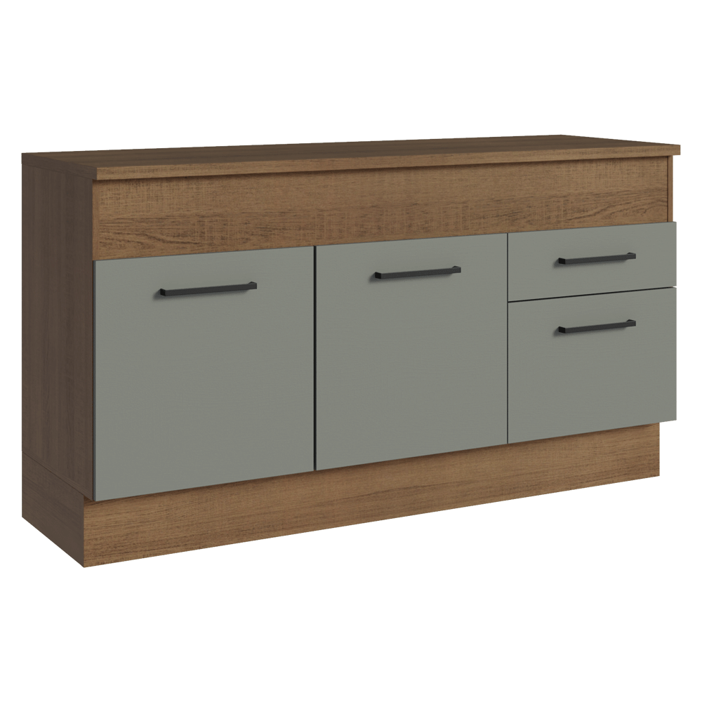 Balcão Madesa Agata 150 cm 2 Portas e 2 Gavetas (Com Tampo) Rustic/Cinza