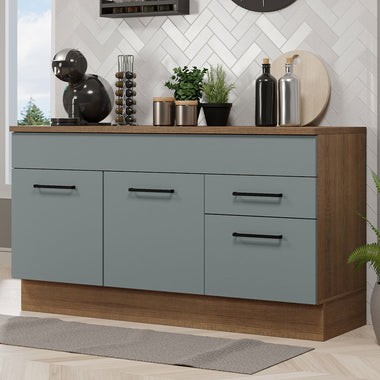 Balcão Gabinete Madesa Agata 150 cm 2 Gavetas 2 Portas (Com Tampo) Rustic/Cinza