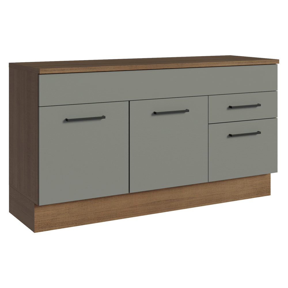 Balcão Gabinete Madesa Agata 150 cm 2 Gavetas 2 Portas (Com Tampo) Rustic/Cinza