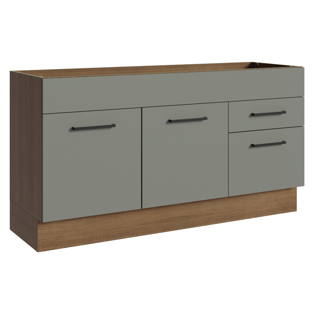 Balcão Gabinete de Pia Madesa Agata 150 cm 2 Portas e 2 Gavetas (Sem Tampo e Pia) Rustic/Cinza