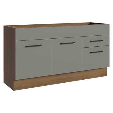 Balcão Gabinete de Pia Madesa Agata 150 cm 2 Portas e 2 Gavetas (Sem Tampo e Pia) Rustic/Cinza