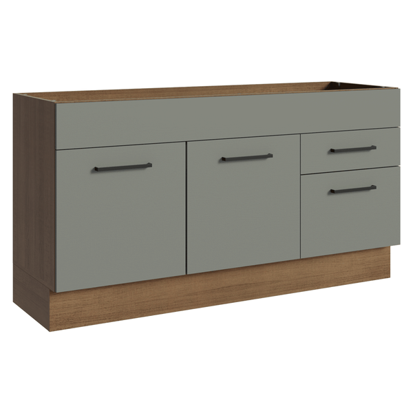 Balcão Gabinete de Pia Madesa Agata 150 cm 2 Portas e 2 Gavetas (Sem Tampo e Pia) Rustic/Cinza