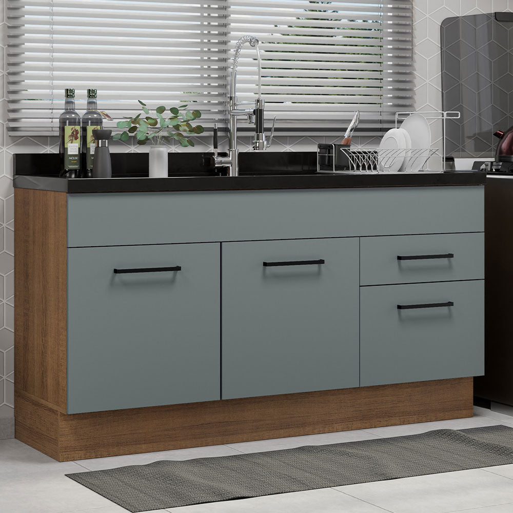 BalcãoGabinetedePiaMadesaAgata150cm2Portase2Gavetas(SemTampoePia)Rustic/Cinza