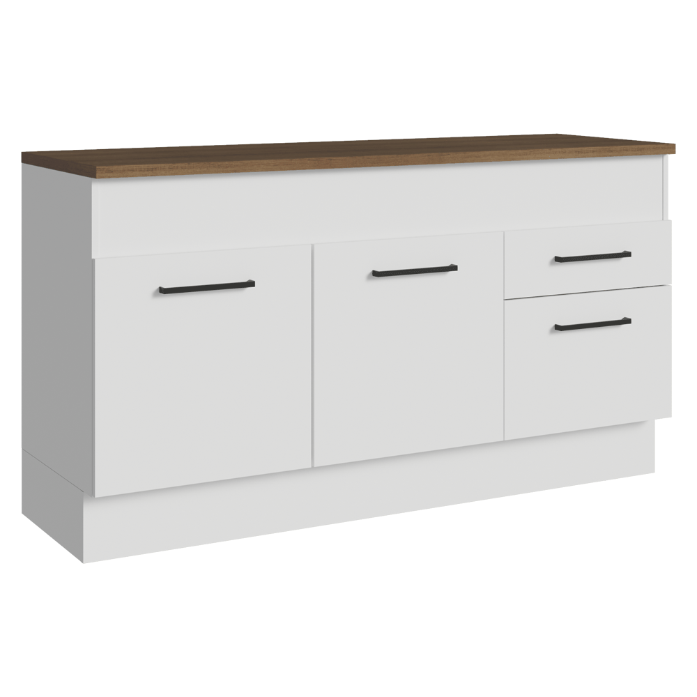 Balcão de Cozinha 150 cm 2 Portas 2 Gavetas Branco Tampo Rustic Agata Madesa
