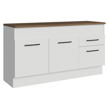 Balcão de Cozinha 150 cm 2 Portas 2 Gavetas Branco Tampo Rustic Agata Madesa