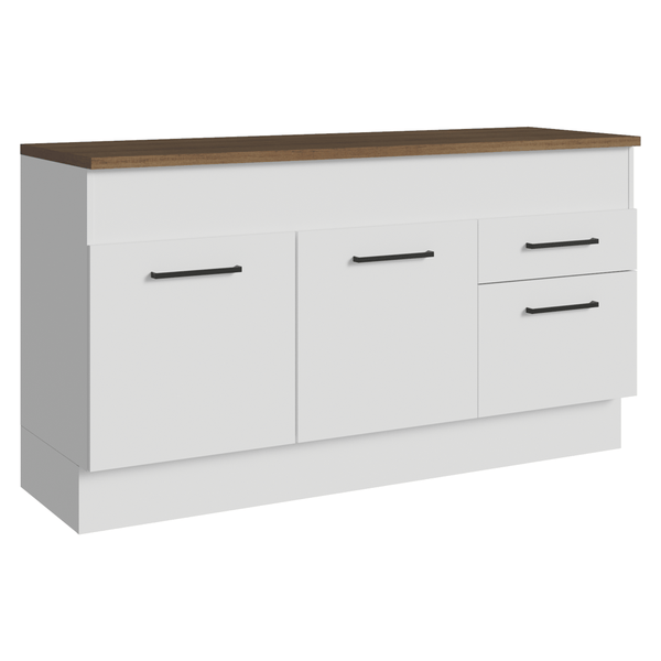 Balcão de Cozinha 150 cm 2 Portas 2 Gavetas Branco Tampo Rustic Agata Madesa