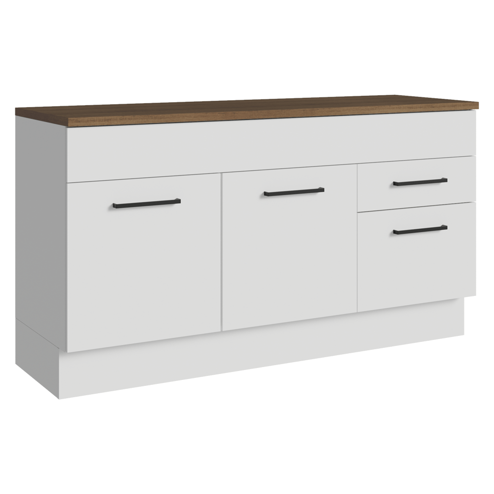 Balcão de Cozinha 150 cm 2 Portas 2 Gavetas Branco Tampo Rustic Agata Madesa