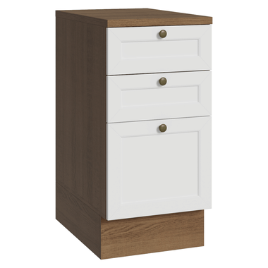 Balcão de Cozinha 40 cm 3 Gavetas Rustic/Branco Vik Madesa