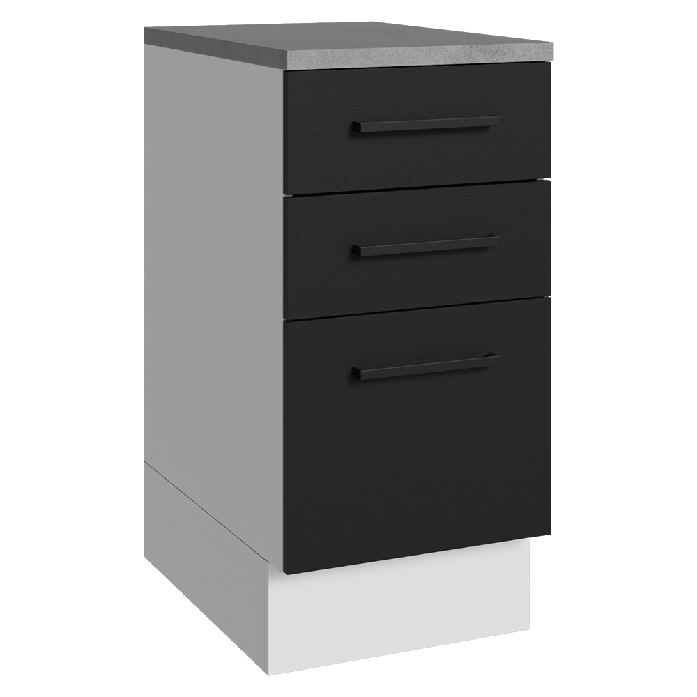 Balcão Madesa Agata 40 cm 3 Gavetas Branco/Preto