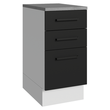 Balcão Madesa Agata 40 cm 3 Gavetas Branco/Preto