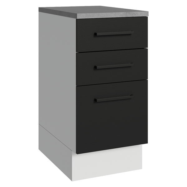 Balcão Madesa Agata 40 cm 3 Gavetas Branco/Preto