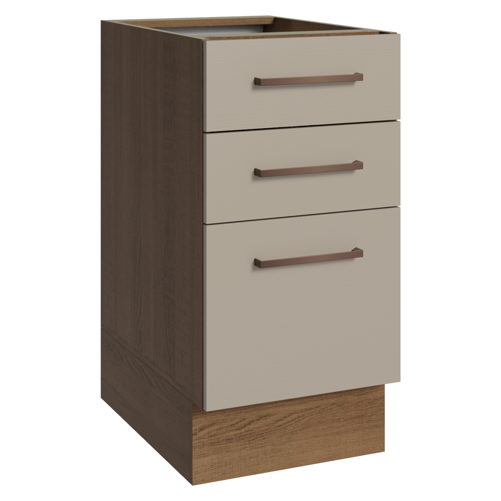 Balcão de Cozinha 40 cm 3 Gavetas (Sem Tampo) Rustic/Crema Agata Madesa