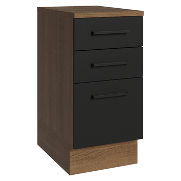 Balcão Madesa Agata 40 cm 3 Gavetas Rustic/Preto